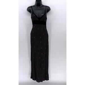 URBAN OUTFITTERS Women's Black-White Rose Print V-Neck Maxi Dress SZ 0